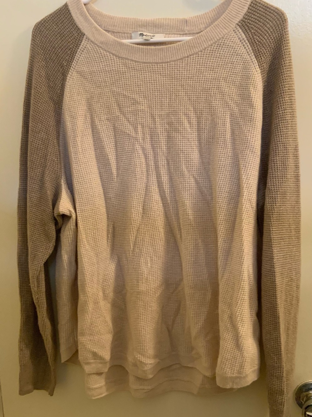 Madewell Two-Tone Waffle Crewneck Sweater - Cream and Taupe